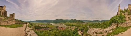 View from Dürnstein castle in spring, Dürnstein, Danubia river, Wachau, Austria, Europe
