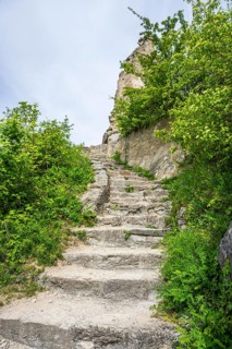 Stairs at Dürnstein castle in spring, Austria, Europe