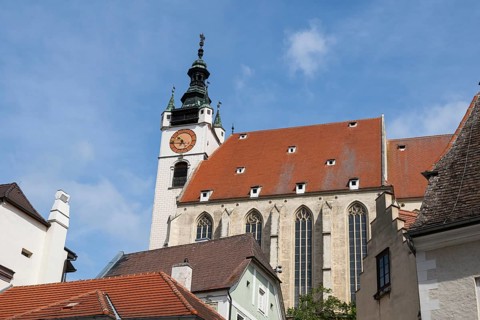 Church ('Piaristenkirche Unsere liebe Frau') in the historic old town of Krems an der Donau,