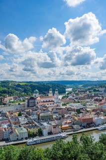 View over the historic old town of Passau from 'Veste Oberhaus', Bavaria, Germany, Europe