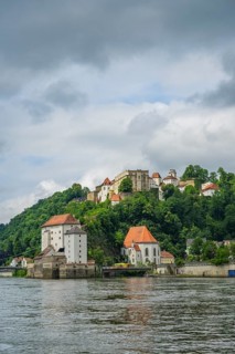 View from Danubia river on 'Veste Oberhaus', Passau, Bavaria, Germany, Europe