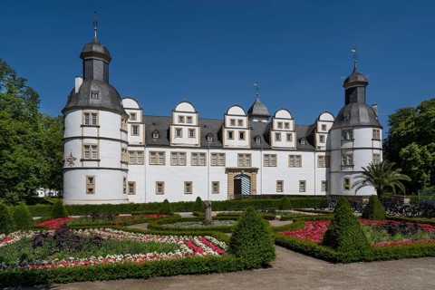 Neuhaus Castle, moated castle, Weser Renaissance, Paderborn, Westphalia, North Rhine-Westphalia,