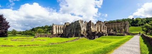 Panorama of Rievaulx Abbey, North York Moors National Park, North Yorkshire, England, UK