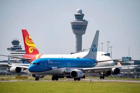 Suparna Airlines Cargo Boeing 747 and KLM Boeing 737-8K2, aircraft at Amsterdam Schiphol Airport,