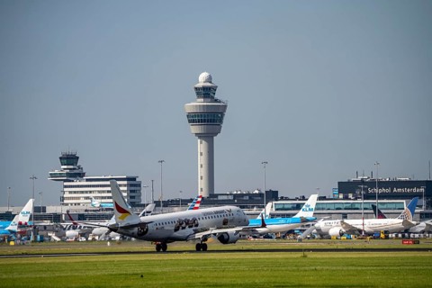 German Airways Embraer E190SR, aircraft landing at Amsterdam Schiphol Airport, Buitenveldertbaan,