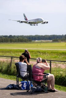 Amsterdam Schiphol Airport, planespotters, aircraft enthusiasts, at the Buitenveldertbaan, watch