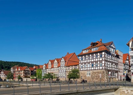 The Fulda Bridge and the half-timbered houses on the west side of the historic old town of