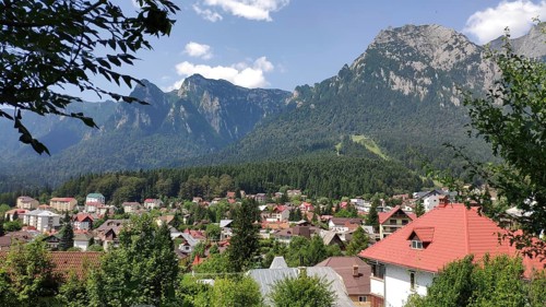 Busteni with a view of the Bucegi Mountains, Southern Carpathians, Romania, Europe