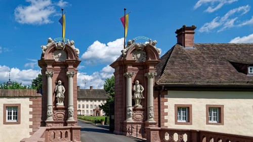 Entrance to Corvey Castle, also Corvey Monastery, UNESCO World Heritage Site, in the Weserbergland.