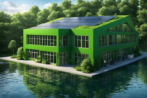 Model of green factory symbolizing green washing concept, AI generated