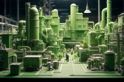 Model of green factory symbolizing green washing concept, AI generated