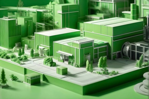 Model of green factory symbolizing green washing concept, AI generated