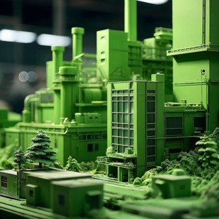 Model of green factory symbolizing green washing concept, AI generated