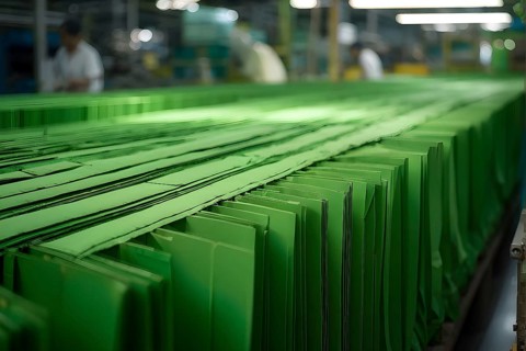 Close up view in green factory symbolizing green washing concept, AI generated