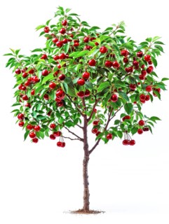 A tree bearing plentiful red cherries surrounded by green leaves, AI generated