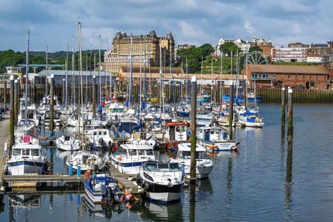 Marina and Harbour over Vincent Pier, Scarborough, North Yorkshire, England, United Kingdom, Europe