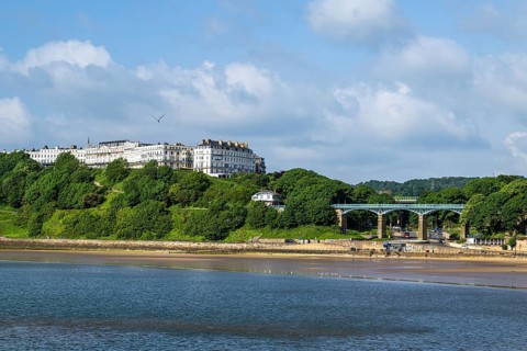 View over Scarborough Beach and South Bay Beach, Scarborough, North Yorkshire, England, United