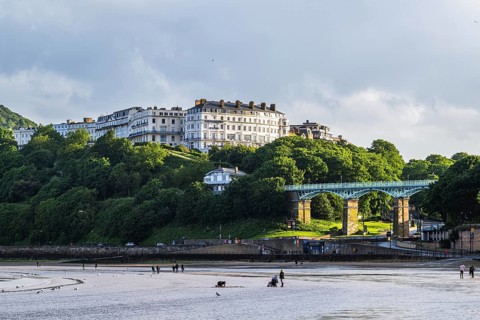 View over Scarborough Beach and South Bay Beach, Scarborough, North Yorkshire, England, United