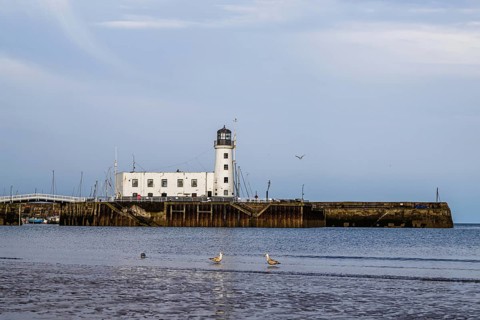 Scarborough Lighthouse and Harbour, Vincent Pier, Scarborough, North Yorkshire, England, United
