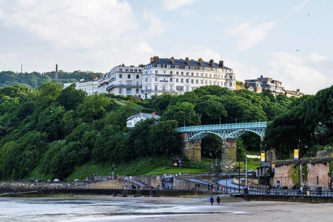 View over Scarborough Beach and South Bay Beach, Scarborough, North Yorkshire, England, United