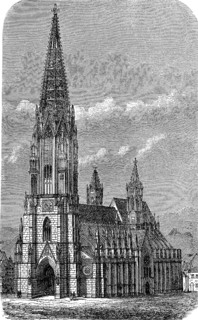 The Minster in Freiburg in Baden-Württemberg, Germany, in 1880, Historical, digital reproduction of
