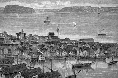 The town of Hammerfest in the north of Norway, in 1880, Historical, digital reproduction of an