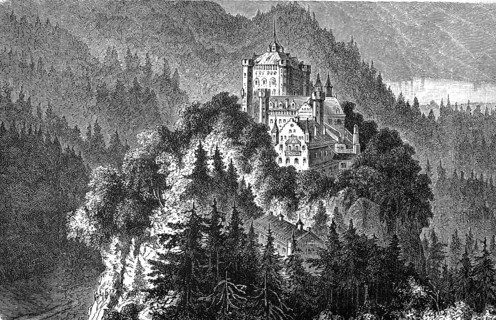 Hohenschwangau Castle near Füssen in Ostallgäu, Bavaria, Germany, in 1880, Historical, digital