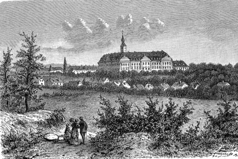 Hubertusburg Castle in Wermsdorf, Saxony, Germany, in 1880, Historical, digital reproduction of an