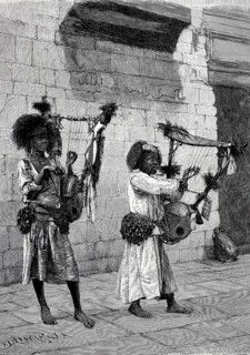 Beggar musicians in Cairo, Egypt, in 1894, Historical, digital reproduction of an original from the