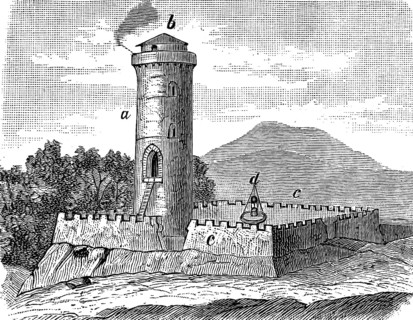 Roman rock fort from the Roman border fortifications in Germany in the 2nd century, with tower,