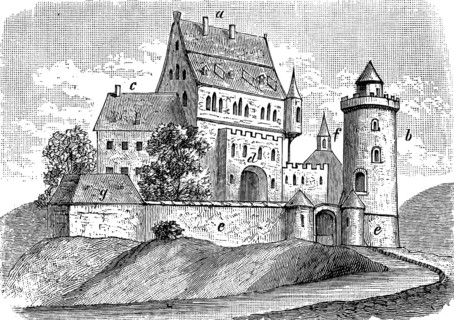 German castle from the 13th century, with palas, keep with dungeon, bower, chapel, gate with