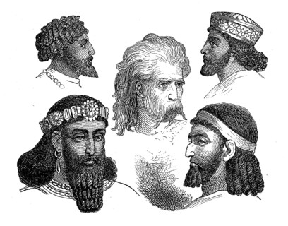Hair costumes of the Numidians, Assyrians, Gauls, Persians and Hebrews, illustration from 1880,