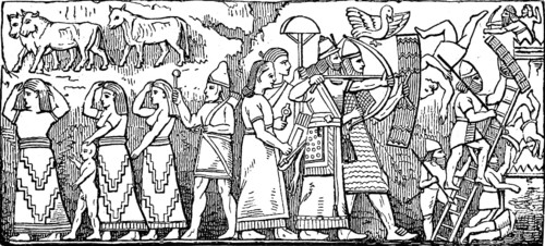 Assyrian warriors taking a fortress and leading the prisoners away, Assyria, Assyrian Empire, ca