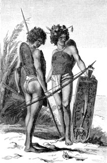 Warrior in Rottang armour from Attak Bay, Neiguinea, in 1880, Historical, digital reproduction of