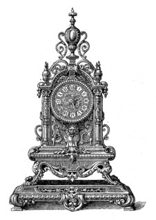 Bronze grandfather clock in the style of Henry II, French work, illustration from 1890, historical,