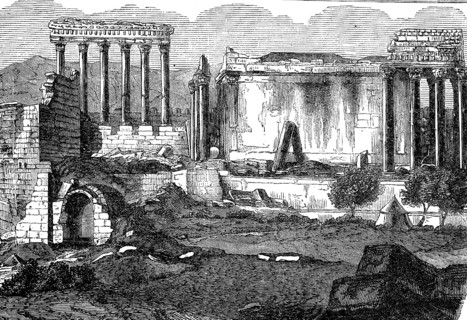 Ruins of the Temple of the Sun in Baalbek, today Iraq, in 1890, Historical, digital reproduction of