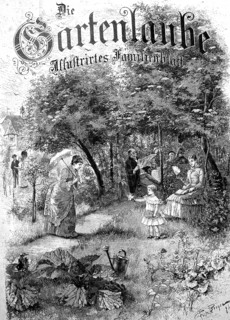 Cover picture of the magazine Die Gartenlaube in 1887, family idyll in the summer resort,