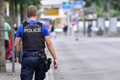 Policeman back label Police