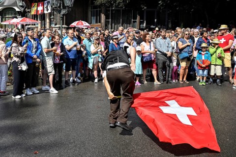 Flag waving Swiss flag