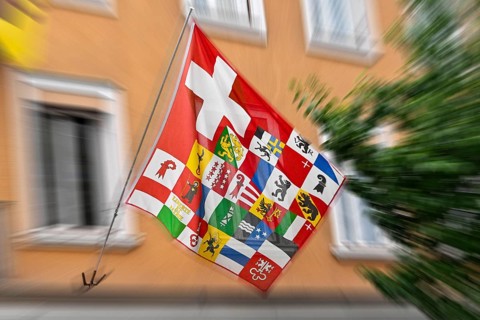 Wipe-clean Swiss flag with cantonal coat of arms