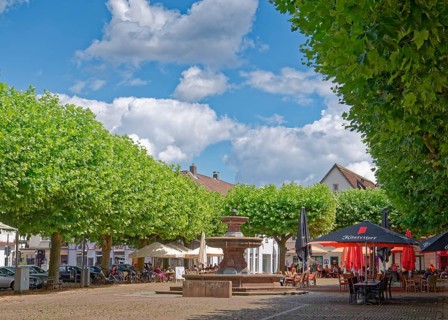 Historic market square and market fountain in the town centre of Holzminden. Weserbergland, Lower