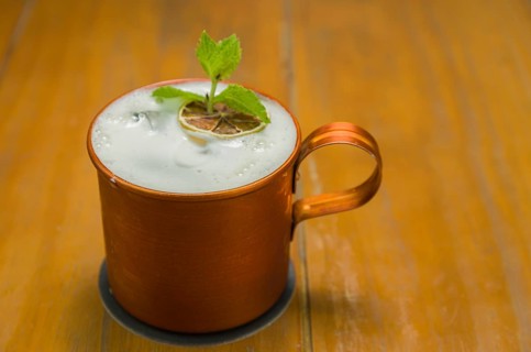 Delicious Moscow Mule drink copper cup close-up