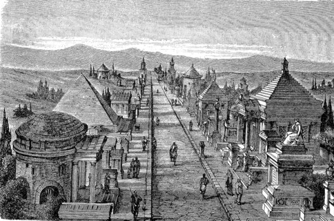 The Appian Way, via Appia, street with funerary monuments in Rome, Italy, 1890, Historical, digital