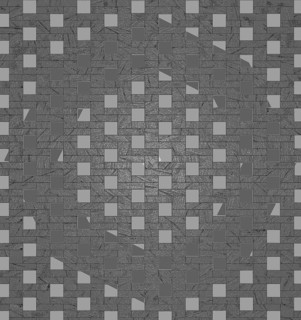 Gray monochrome pattern with repeating square tiles creating an abstract mosaic texture