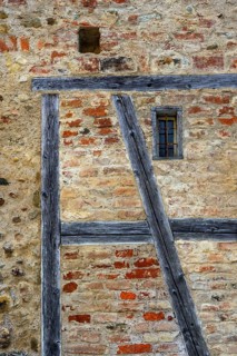 Upper town wall, brick wall with wooden beams, Isny, Baden-Württemberg, Germany, Europe