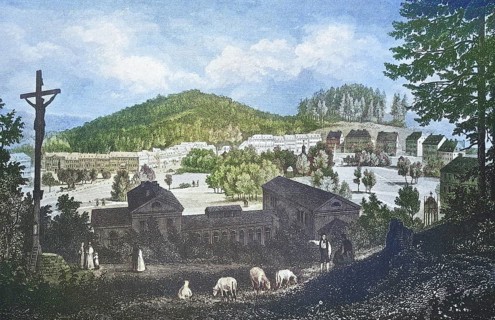 Historical view, 19th century, of the town of Marienbad, formerly Bohemia, Germany, today Marianske