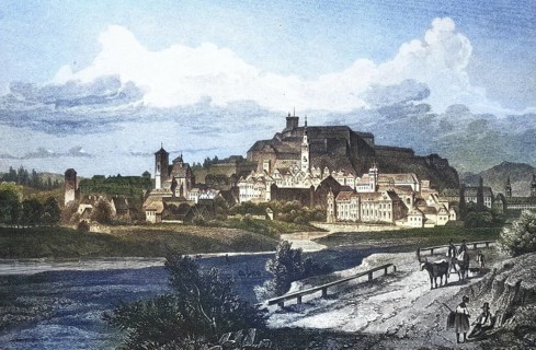 Historical view, 19th century, of the town of Glatz, formerly Silesia, Germany, today Klodzko,