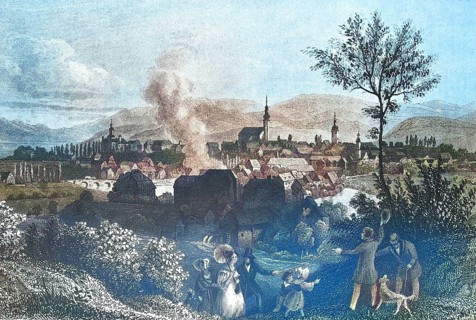 Historical view, 19th century, of the town of Hirschberg, formerly Silesia, Germany, today Jelenia
