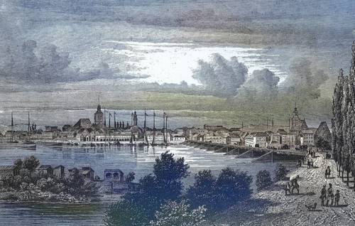 Historical view, 19th century, of the city of Frankfurt an der Oder, Brandenburg, Germany,