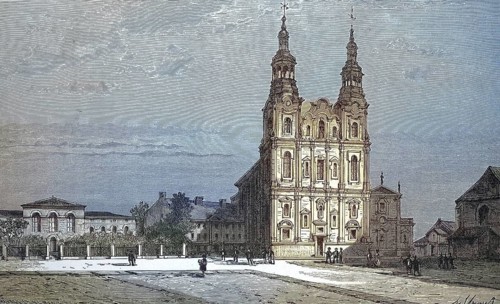 Historical view, 19th century, of the city of Poznan, Cathedral, formerly Prussia, Germany, today